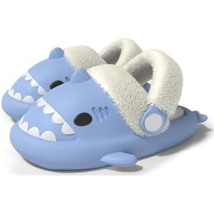 Winter warme pantoffels Comfortabele haaienpantoffels met afneembare, gevoerde katoenen pantoffels Antislip waterdichte pluche pantoffels voor buiten, binnen (Color : Blue, Size : 26-27/18cm)