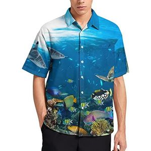 Onderwater Coral Reef Wildlife Hawaiiaans shirt voor heren, zomer, strand, casual, korte mouwen, button-down shirts met zak