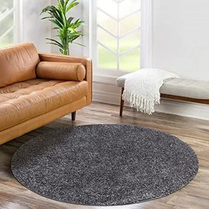 carpet city Shaggy hoogpolig tapijt - rond 80 cm - antraciet - langpolig woonkamertapijt - effen modern - pluizig zachte tapijten slaapkamer decoratie