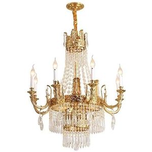 Franse stijl koperen kristallen kroonluchter retro creatieve gouden kaars hanglampen villa luxe hanglamp E14 verlichtingsarmatuur for woonkamer eetkamer trap(8 light)