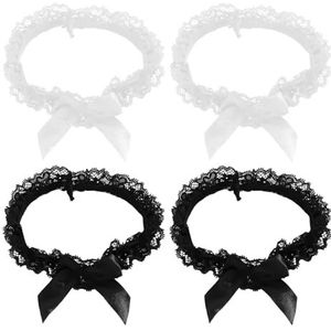 COACOM 4 stuks Prua-beenringen, kanten beenringen, beendecoraties, elastische kousenbanden, accessoires voor vrouwen., Zwart, M