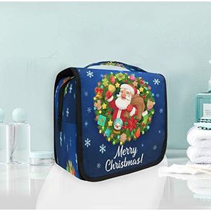 Vrolijk kerstfeest blauwe kerstman opknoping opvouwbare toilettas make-up reisorganisator tassen tas voor vrouwen meisjes badkamer