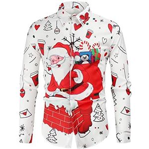 KOUYA Kerstshirt voor heren, 3D-print, hemd, kerstoverhemden, button-down-kraag, lange mouwen, slim fit, grappig, Xmas, Hawaï-kostuumhemd, funky overhemden, feest, vrijetijdskleding, M-4XL, 1, wit.,