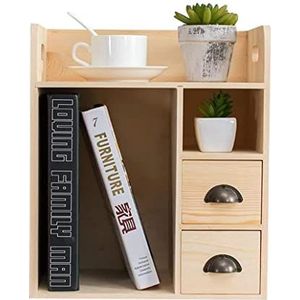 Boekenplank Boekenkast Eenvoudige Kleine Boekenplank Massief Houten Boekenplanken Desktop Organizer Kantoor Opbergrek Met Cosmetica Lade Opbergdoos Wandgemonteerde Boekenplank