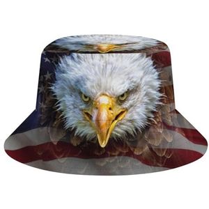 Bald Eagle on USA Flag Cute Bucket Hat Beach Fisherman Hoeden voor Vrouwen Mannen Zon Novelty Cap