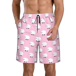 PHTZEZFC Strandshorts voor heren, met roze schapenprint, lichtgewicht, sneldrogend, met trekkoord en zakken, Wit, L