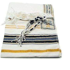 Nieuwe Extra Grote Messiaanse Tallit Gebed Sjaal Talit Dark Navy En Goud Met Talit Bag, Blauw & Zilver