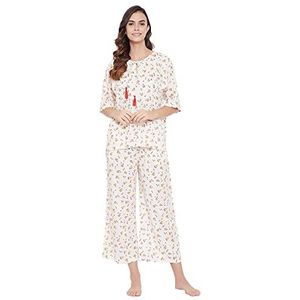 Clovia Damespyjama-set, rayon-pizza-print, uitlopend bovendeel en pyjama, Rosé, S