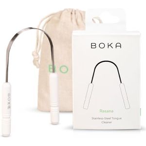 Boka Tongschraper voor volwassenen en kinderen met etui - roestvrijstalen tongreiniger met linnen reiszakje - scrubber om tongophoping te verwijderen en adem te verfrissen (pak van 1)