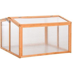 Outsunny cold frame kas kas koud frame boxplant bed met deksel van hout en polycarbonaat weerbestendig oranje 90 x 80 x 58 cm