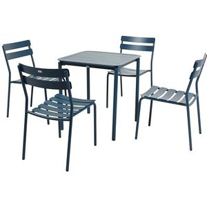 Oviala Vierkante terrastafel (70 x 70 cm) en 4 stoelen, donkerblauw