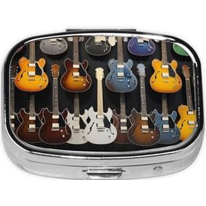 Vierkante pillendoos gitaar muziek - 2 compartimenten geneeskunde pillenetui, waterdicht, zak pillenorganisator, draagbaar, voor zak of portemonnee pillendozen