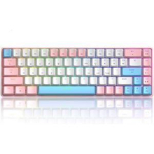 T8 RGB 60% Mechanisch Toetsenbord, Bedraad Gamingtoetsenbord Compact 65% Layout, 18 RGB LED-Backlit, QWERTY Mini 68 Toetsen Full Keys Anti-ghosting voor PS4, Xbox, PC, Laptop, MAC - Pink/Blue Switch
