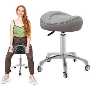 JAVPTAV Verstelbare zadelstoel salonkrukken, zadel rolkruk met wielen voor mondhygiënist, professionele ziekenhuis ergonomische bureaustoel (kleur: lichtgrijs (lichtgrijs)