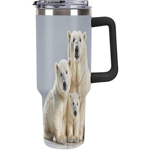 40 oz roestvrijstalen beker met handvat ijsbeer en welp grote capaciteit autobeker lekvrije reisbeker koffiemok dubbel drinkdeksel waterfles geschenken voor mannen vrouwen