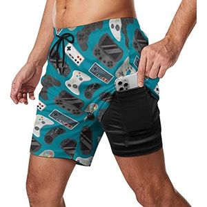 Retro Video Game Controller Heren Zwembroek Sneldrogend 2 in 1 Strand Sport Shorts met Compressie Liner En Pocket