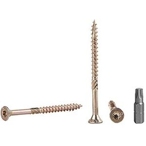 Houten schroeven, torx-schroeven, staal, verzinkt, geel, Torx, Type 17, verzonken kop, spaanplaatschroeven voor hout, 6,0 x 70 mm, 30 stuks