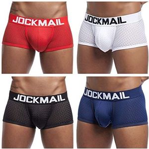 JOCKMAIL 4 STKS/PACK Sexy Heren Boxers Shorts Heren Ondergoed Pack Sexy Heren Boxers Pack, Wit+zwart+marine+rood, XXL