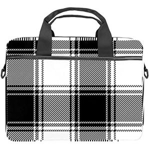 Giraffen Dier Laptop Schouder Messenger Bag Crossbody Aktetas Messenger Sleeve voor 13 13.3 14.5 Inch Laptop Tablet Beschermen Tote Tas Case, Plaid Patroon Zwart Wit, 11x14.5x1.2in /28x36.8x3 cm