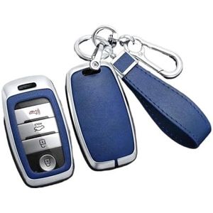 Autosleutel beschermhoes Legering Lederen Auto Afstandsbediening Smart Key Case Cover Voor Rio Voor Rio5 Voor Sportage Voor Ceed Voor Cerato K3 KX3 K4 K5 Sleutel Shell(Silver Blue set)