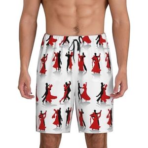 Heren Ballroom Dance Print Lounge Shorts Pyjama Bottoms Nachtkleding Shorts Kerst Shorts Losse Sportbroek, Zwart, M