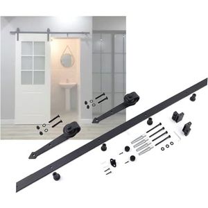 Schuifdeurrailset voor schuurdeuren, Schuurdeur Hardware Kit Enkele Deur Koolstofstaal Zwart Meerdere Spoorlengtes(59"" Track (Single Door))