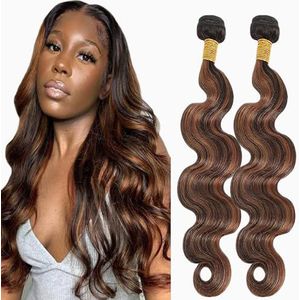Lakaisa Body Wave Human Hair Bundles Brown Sew in Hair P430 Highlight Real Hair Extensions 2 Bundles 100% Unprocessed Brazilian Virgin Hair No Smell for Woman 24 24 Inch