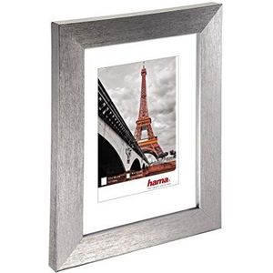 Hama Kunststof fotolijst""Paris"" (lijst 40 cm x 50 cm, rand 20 mm x 15 mm, voor fotoformaat 28 cm x 35 cm, spiegelglas, polystyreen (PS), met haken) zilver