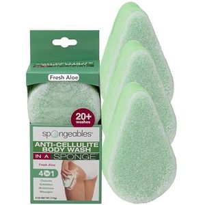 Spongeables Anti-cellulitis Body Wash in een spons, frisse aloë geur, spa cellulitis stimulator, vochtinbrengende crème en exfoliator, 20+ wasbeurten, 4 oz spons, Pack van 3