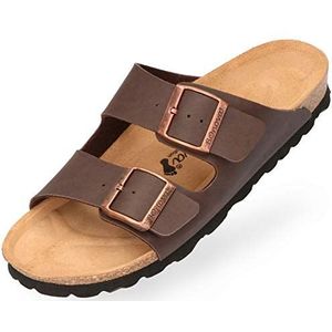 BOnova Herenslippers - gezellige huisschoen voor heren - huisschoen met voetbed - antislip pantoffels met rubberen zool - premium huisschoen voor binnen en buiten, bruin, 46 EU