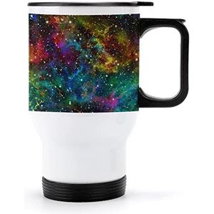 Kleurrijke Universum Nevel Sterrenhemel Reizen Koffiemok met Handvat & Deksel Rvs Auto Cup Dubbelwandige Koffiemokken