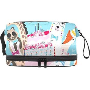 Grote capaciteit reizen cosmetische tas,Gelukkige verjaardag dieren, make-up tas,Waterdichte make-up tas organisator, Meerkleurig, 27x15x14 cm/10.6x5.9x5.5 in