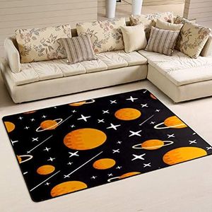 Vloerkleed voor de woonkamer, 100 x 150 cm, ster van de ruimteplaneten, oranje, tapijt, slaapkamer, machinewasbaar, antislip, grappig tapijt voor woonkamer, slaapkamer, keuken