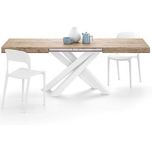 Mobili Fiver, Emma 140(220) x90 cm uitschuifbare tafel, eiken met witte kruispoten, Made In Italy