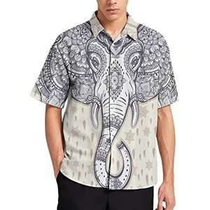 Bohemian Elephant Paisley Vintage T-shirt met korte mouwen voor heren, casual knoopsluiting, zomer, strand, top met zak