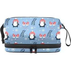 Grote capaciteit reizen cosmetische tas,make-up tas,Waterdichte make-up tas organisator, kerst Penguin-01, Meerkleurig, 27x15x14 cm/10.6x5.9x5.5 in