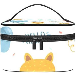 Dieren Woorden Patroon Make-up Organizer Bag, Reizen Make-up Tas Organizer Case Draagbare Cosmetische Tas Voor Vrouwen En Meisjes Toiletartikelen, Meerkleurig, 22.5x15x13.8cm/8.9x5.9x5.4in