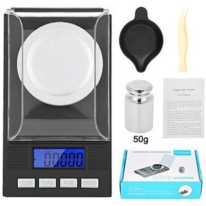 Digitaal milligram, digitaal LED-display Mini draagbare hoge precisie 0,001G zaksieradenweegschaal met kalibratiegewichtpincet en weegbakken (50g)