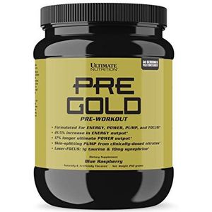 Ultimate Nutrition PRE GOLD Preworkout Powder with Beta Alanine, Taurine, Citrulline, Vitamin C and Vitamin B6 - Pre Workout Energy Drink Supplement, 30 Servings, Blue Raspberry