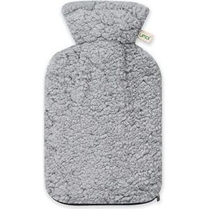 Premium warmwaterkruik 2 liter natuurlijk rubber met knuffelige teddy-overtrek met extra binnenvoering en ritssluiting, bedfles, warmtekruik - BS1970:2012 gecertificeerd (grijs)