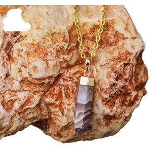 Classic Crystal Point Pendant Healing Natural Stone Tiger's Eye Rose Quartz Hexagon Necklace Jewelry (Color : Bostwana Agate Gold)