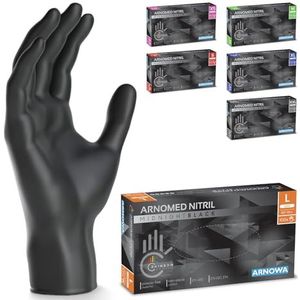 ARNOMED wegwerphandschoenen zwart, nitril handschoenen L, 500 stuks, poedervrij & latexvrij, verkrijgbaar in maat XS, S, M, L, XL & XXL