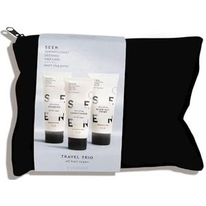 SEEN Travel Trio, geurvrij - niet-comedogeen en sulfaatvrij uitblazen haarcrème, shampoo & conditioner set, vermindert kroezen - warmtebeschermend middel - veilig voor gevoelige en eczeemgevoelige