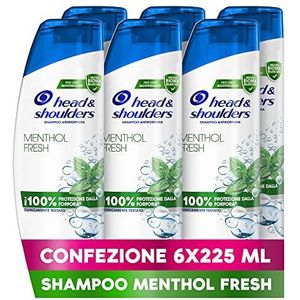 Head & Shoulders Menthol Fresh Anti-roos shampoo voor vettig haar, tot roos voor huid, klinisch bewezen, 225 ml x 6