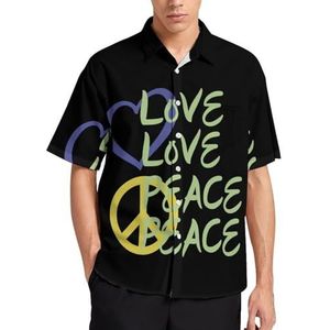 Love Peace Oekraïne Kleuren Zomer Heren Shirts Casual Korte Mouw Button Down Blouse Strand Top met Zak L