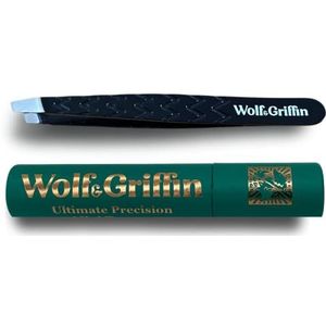 Wolf & Griffin Ultimate Precision Mini Pincet | Roestvrijstalen professionele schuine wenkbrauwpincet voor mannen en vrouwen | Black Edition