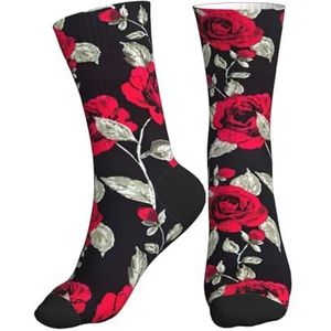PPHGUT Rode roos tuinprint volwassenen Mid Tube Sokken Ademend Sport Running Gym Training Jogging Activiteiten, 2 Zwart-2, One size