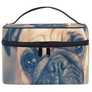 Hengpai Bruin Pug Hond Wondering Cosmetische Tas Reizen Make-up Trein Gevallen Opslag Organizer voor Vrouwen