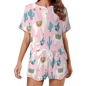 Alpaca lama en cactus mode 2 stuks dames pyjama sets korte mouw nachtkleding zachte loungewear stijl-31