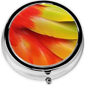 Leuke fantastische papegaaienveer draagbare pillendoos - ronde pillenorganisator, doseerkoffer, 3 compartimenten medicijnpillendoosje voor reizen, kleine pillendoos voor portemonnee en zak